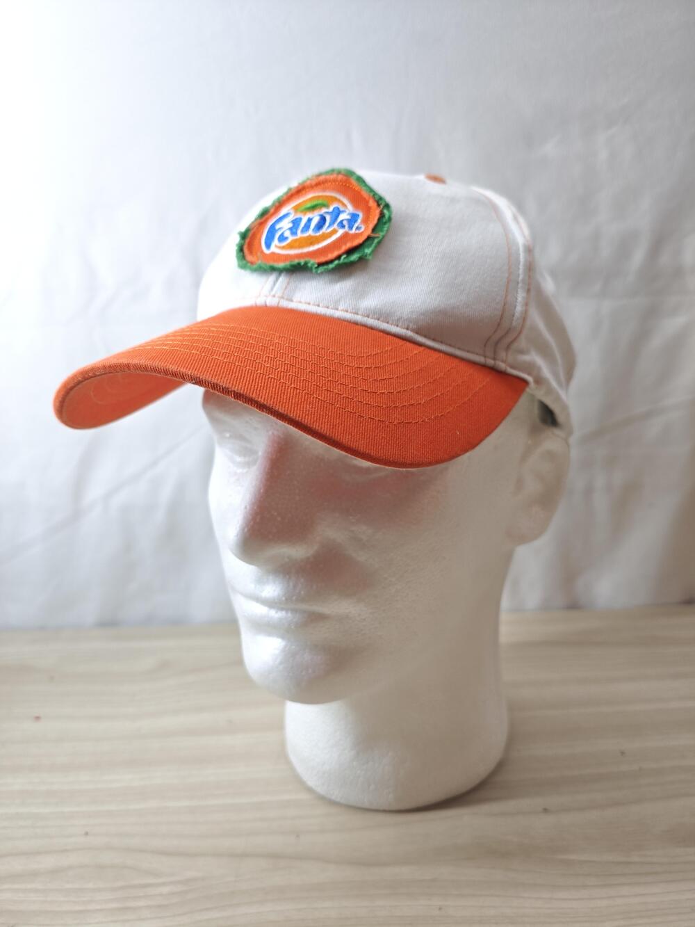 Vintage Fanta Hat Cap Strap Back White Orange Patch Soda Advertising Mens 90s